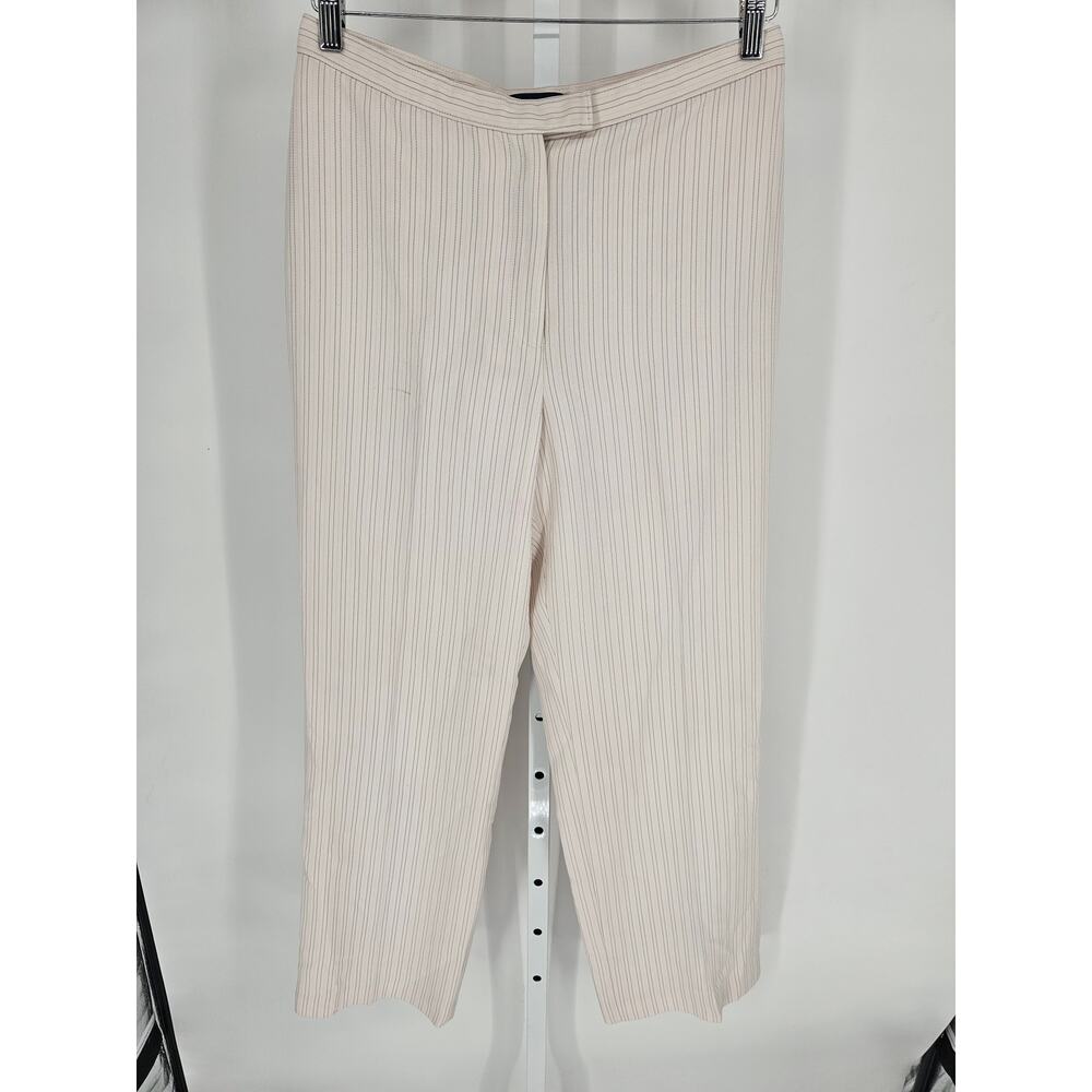 Karen Scott Women's High Rise Pockets Button Closer Striped White Pants Size M